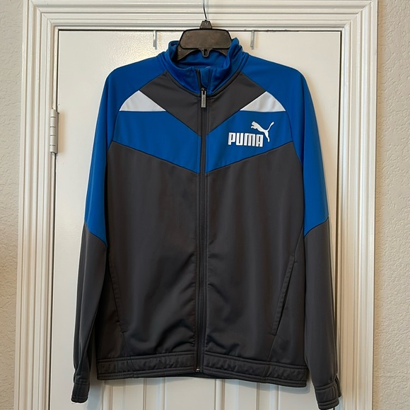 Puma Gray and Blue Performance Jacket with Full Zip and Stand Up Collar - Picture 1 of 5